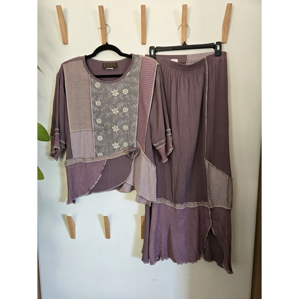 Spencer Alexis Purple Patchwork Boho Skirt Blouse Set 14 Art Womens 83087